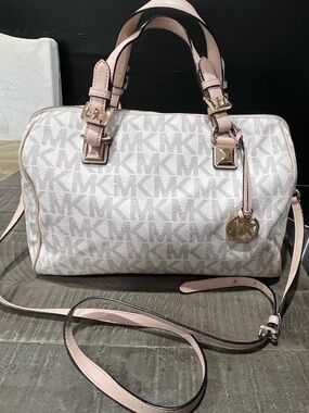 Michael Kors Pale Pink MK Logo Satchel with Gold Charm